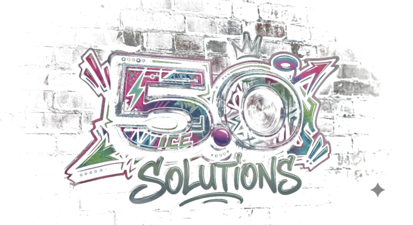 Five Point O Solutions graffiti logo painted on a brick wall
